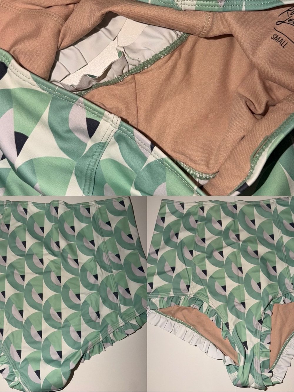 Geometric Mint Green High-Waist Swim Bottoms